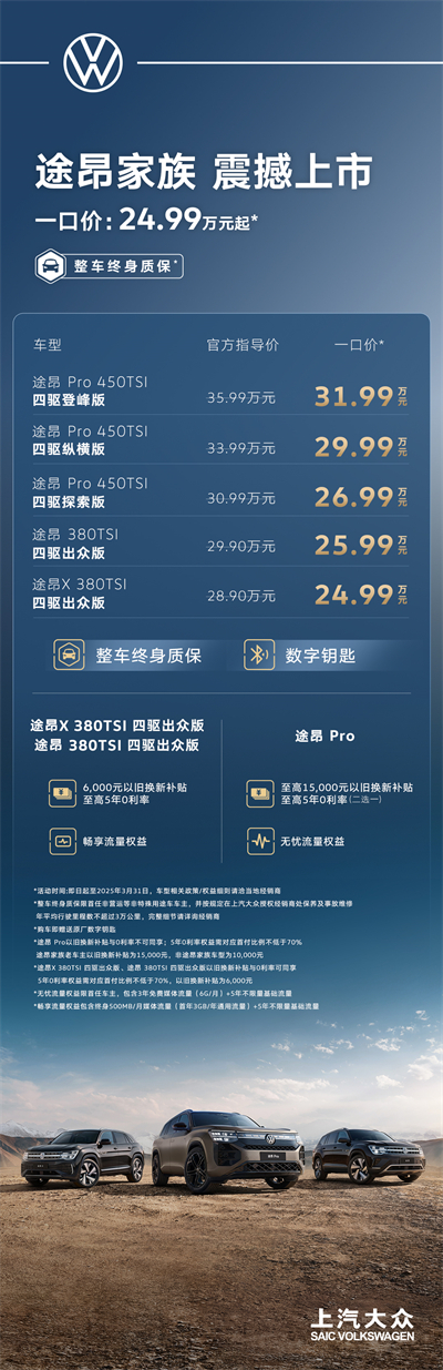 途昂 Pro 一口價26.99萬元起！搭載第五代EA888發(fā)動機，開啟全境旅程